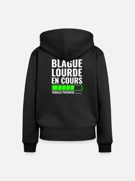 Schwerer Witz in Arbeit, bitte warten - Frauen Premium Bio Zip Hoodie - Schwarz