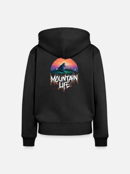 Atemberaubender Bergmond mit Sonnenuntergang - Frauen Premium Bio Zip Hoodie - Schwarz