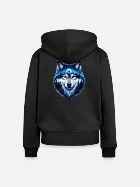 Wolf - Frauen Premium Bio Zip Hoodie - Schwarz