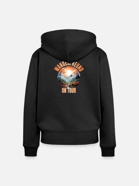 Wanderfreund on Tour - Frauen Premium Bio Zip Hoodie - Schwarz