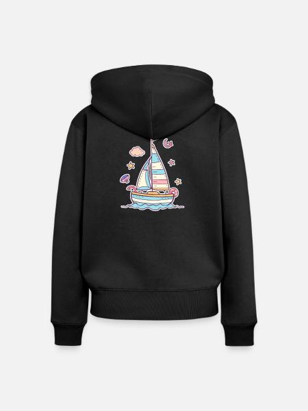 Segeln Comic Look - Frauen Premium Bio Zip Hoodie - Schwarz