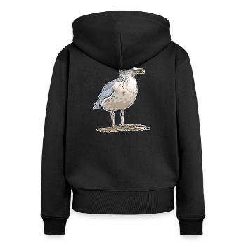 Möwe - Frauen Premium Bio Zip Hoodie - Schwarz - Hinten - Julia (174cm)