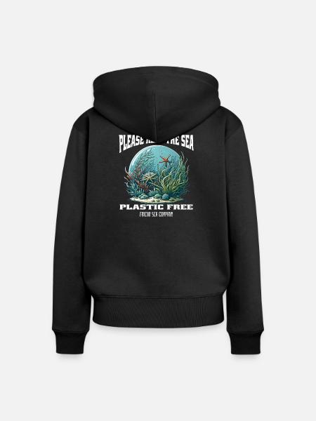 Plastik und Meer - Frauen Premium Bio Zip Hoodie - Schwarz