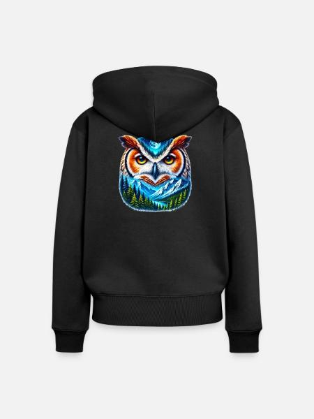 Eule - Frauen Premium Bio Zip Hoodie - Schwarz