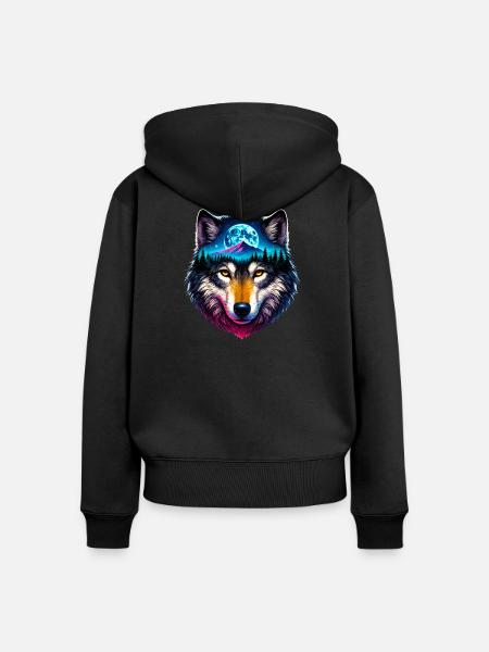 Wolf - Frauen Premium Bio Zip Hoodie - Schwarz