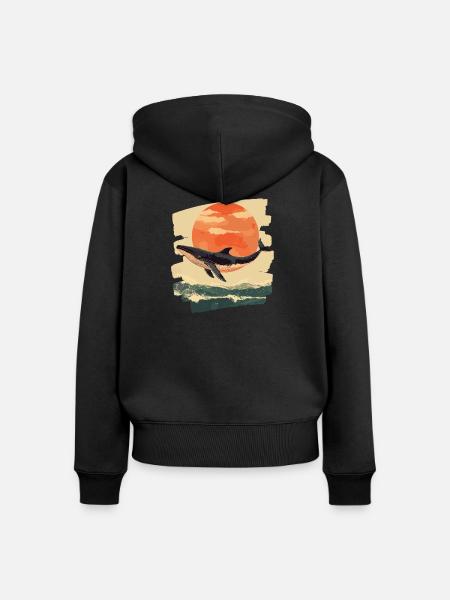 Wal Retro - Frauen Premium Bio Zip Hoodie - Schwarz