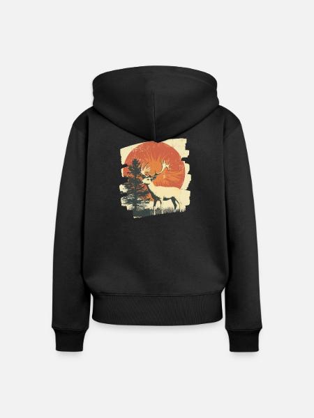Hirsch mit Geweih - Frauen Premium Bio Zip Hoodie - Schwarz