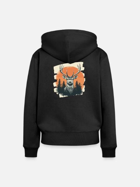 Hirsch mit Geweih - Frauen Premium Bio Zip Hoodie - Schwarz