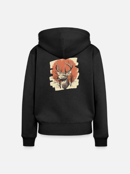 Hirsch mit Geweih - Frauen Premium Bio Zip Hoodie - Schwarz