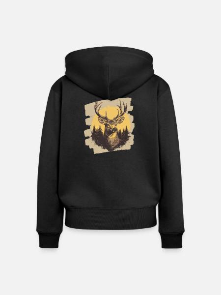 Hirsch mit Geweih - Frauen Premium Bio Zip Hoodie - Schwarz