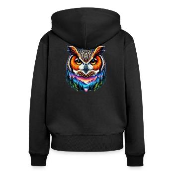 Eule - Frauen Premium Bio Zip Hoodie - Schwarz - Hinten - Julia (174cm)