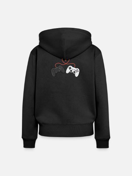 Herzverdrahtete Controller-Duo - Frauen Premium Bio Zip Hoodie - Schwarz