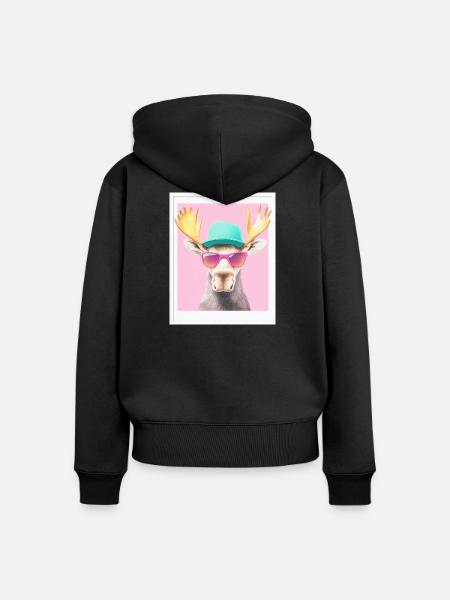 Elch - Frauen Premium Bio Zip Hoodie - Schwarz