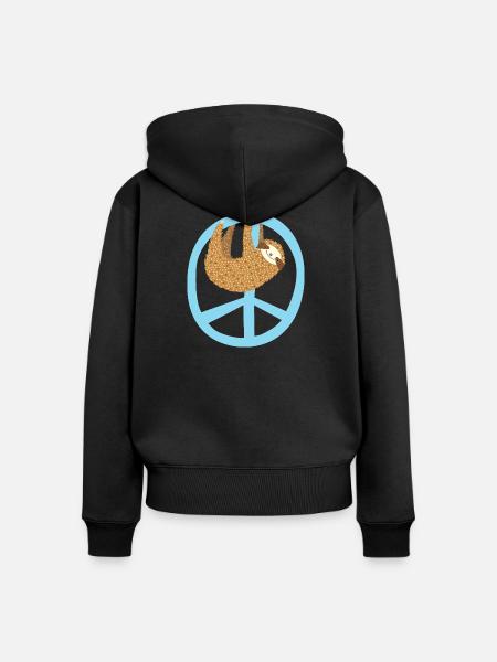 Faultier Peacezeichen - Frauen Premium Bio Zip Hoodie - Schwarz
