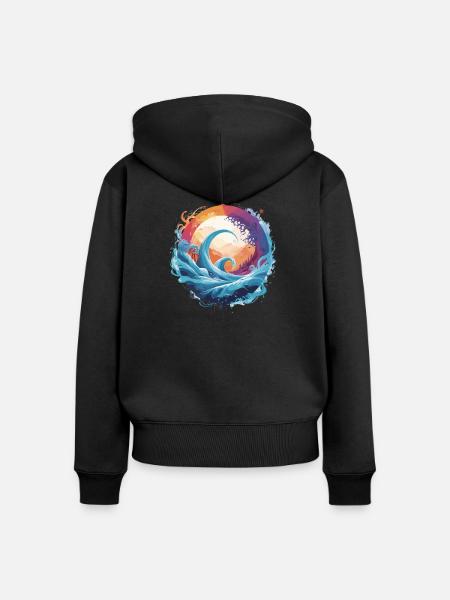 Dynamischer Wellen- und Mondkreis - Frauen Premium Bio Zip Hoodie - Schwarz