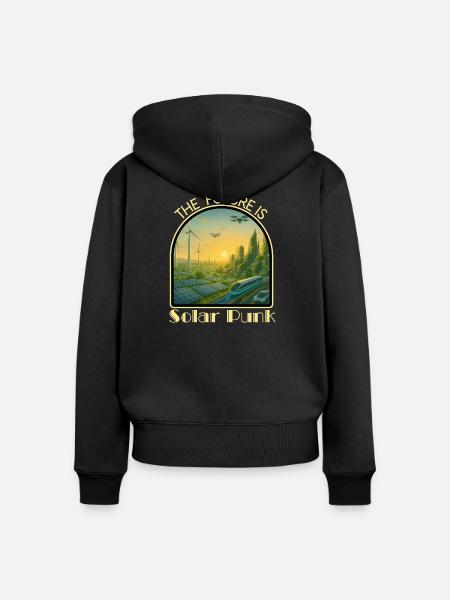 Solar-Punk-Stadt - Frauen Premium Bio Zip Hoodie - Schwarz