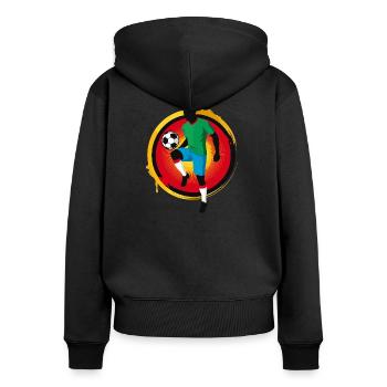Footballeur puissant – Graphismes de sport rétro - Sweat à capuche zippé Premium bio Femme - noir - Dos - Julia (174cm)
