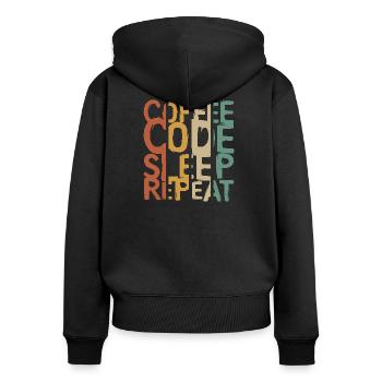 Coffee Code Sleep Repeat – Entwickler Design - Frauen Premium Bio Zip Hoodie - Schwarz - Hinten - Julia (174cm)