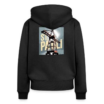 St. Pauli Hamburg Hafen Hafenkran Nostalgie - Frauen Premium Bio Zip Hoodie - Schwarz - Hinten - Julia (174cm)