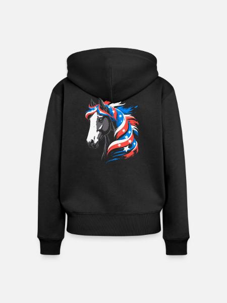 Patriotisches Pferd mit Sternenmähne - Frauen Premium Bio Zip Hoodie - Schwarz