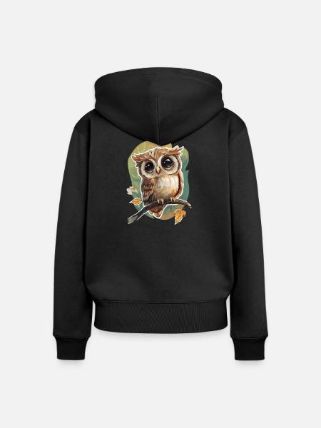 Eule - Frauen Premium Bio Zip Hoodie - Schwarz