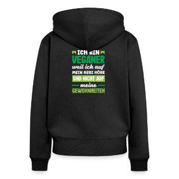 Achtung Ich Bin Veganer Lustiges Veganer Geschenk - Frauen Premium Bio Zip Hoodie - Schwarz - Hinten - Julia (174cm)