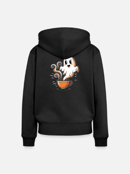 Kaffeegeist mit charmantem Gesicht - Frauen Premium Bio Zip Hoodie - Schwarz
