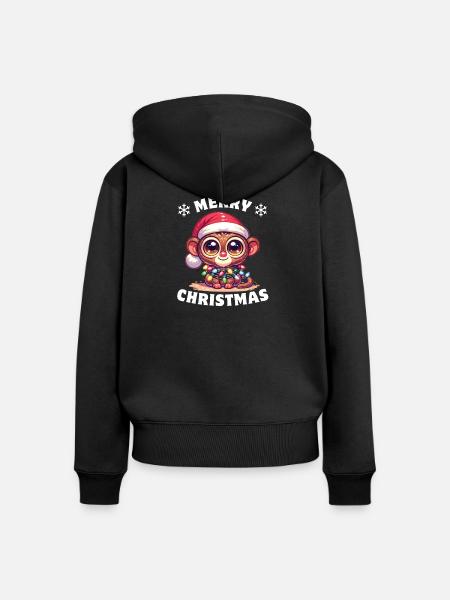 Weihnachten Lichterkette Koboldmaki - Frauen Premium Bio Zip Hoodie - Schwarz