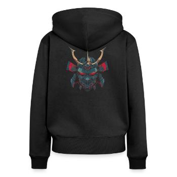 Mech-Samurai - Frauen Premium Bio Zip Hoodie - Schwarz - Hinten - Julia (174cm)