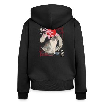 Japanische Katze mit Kirschblüten - Frauen Premium Bio Zip Hoodie - Schwarz - Hinten - Julia (174cm)
