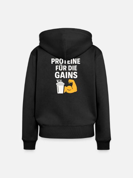Proteine Für Die Gains - Frauen Premium Bio Zip Hoodie - Schwarz