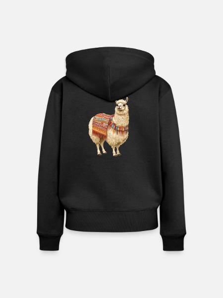 Lama - Frauen Premium Bio Zip Hoodie - Schwarz