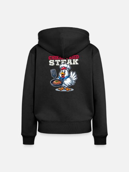Gebratenes Hähnchensteak, Karikatur - Frauen Premium Bio Zip Hoodie - Schwarz