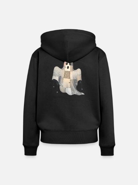 Patchwork Geist mit Spinnennetzen - Frauen Premium Bio Zip Hoodie - Schwarz