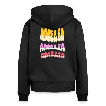 Amelia Name - Frauen Premium Bio Zip Hoodie - Schwarz - Hinten - Julia (174cm)