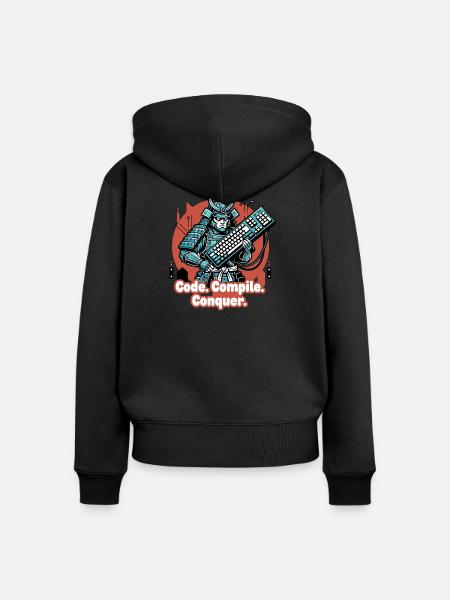 Codekampf Samurai mit Tastatur - Frauen Premium Bio Zip Hoodie - Schwarz
