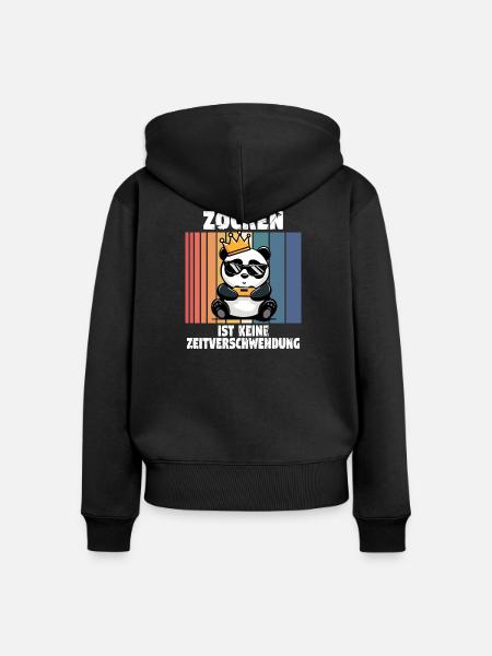 Zocken ist doch keine Zeitverschwendung - Frauen Premium Bio Zip Hoodie - Schwarz