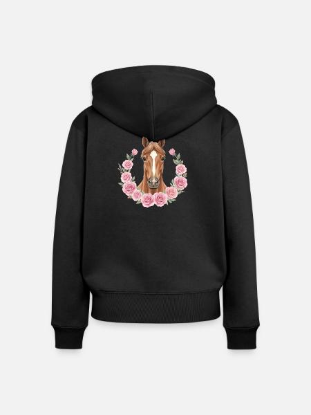 Braunes Pferd - Frauen Premium Bio Zip Hoodie - Schwarz