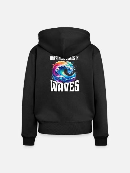 Happiness Comes In Waves - Frauen Premium Bio Zip Hoodie - Schwarz