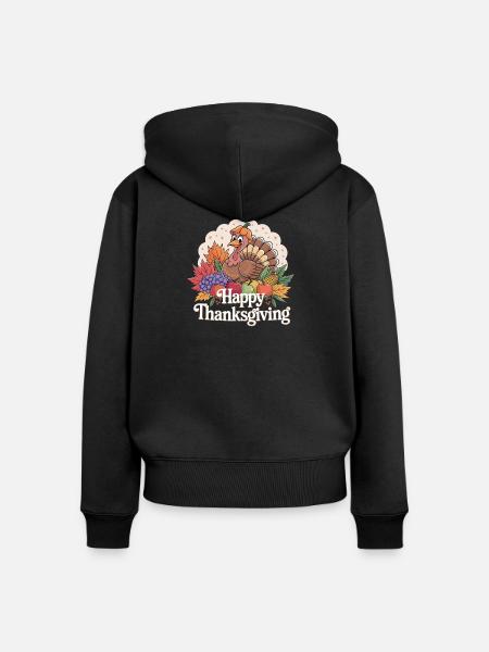 Fröhliches Thanksgiving Truthahn Herbstmotiv - Frauen Premium Bio Zip Hoodie - Schwarz