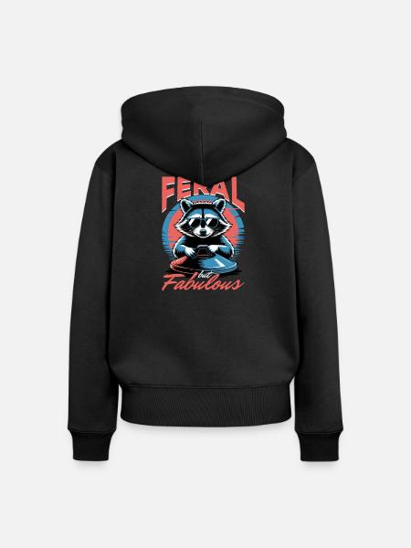 Funny Raccoon - Frauen Premium Bio Zip Hoodie - Schwarz