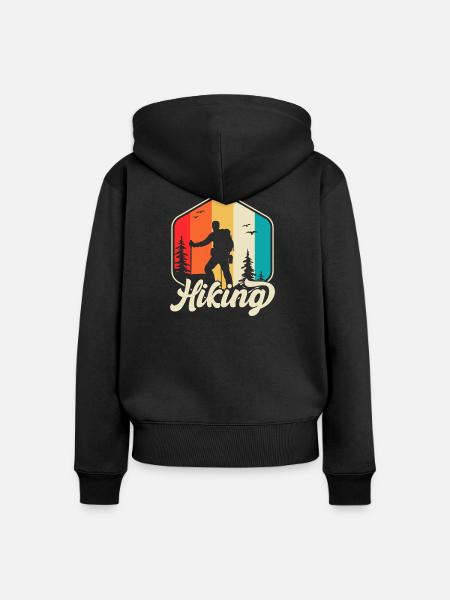 Hiking Retro - Frauen Premium Bio Zip Hoodie - Schwarz