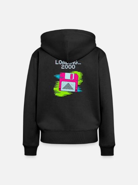 Floppy Nostalgie 2000 - Frauen Premium Bio Zip Hoodie - Schwarz