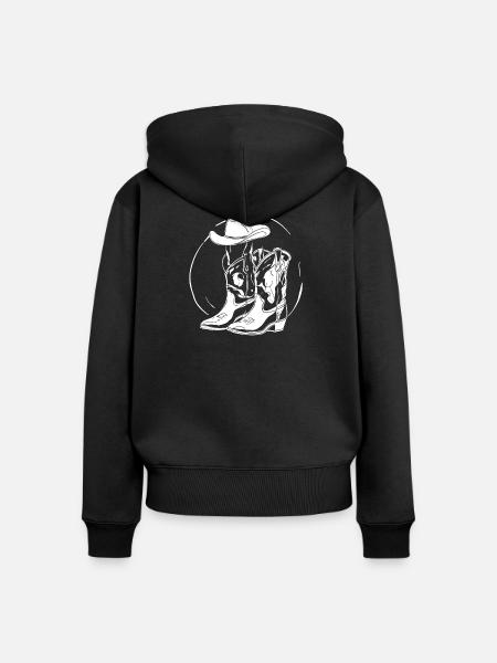 Western Lineart Boots Hut - Frauen Premium Bio Zip Hoodie - Schwarz