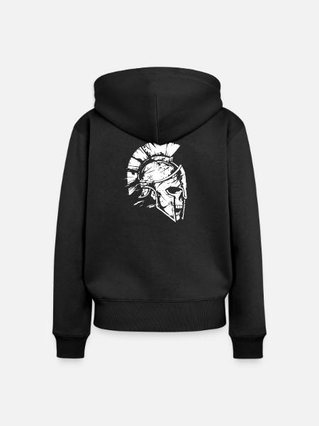 Spartanischer Kriegerhelm Silhouette - Frauen Premium Bio Zip Hoodie - Schwarz