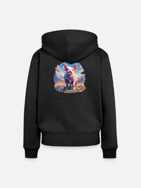 Schweine Schwein - Frauen Premium Bio Zip Hoodie - Schwarz