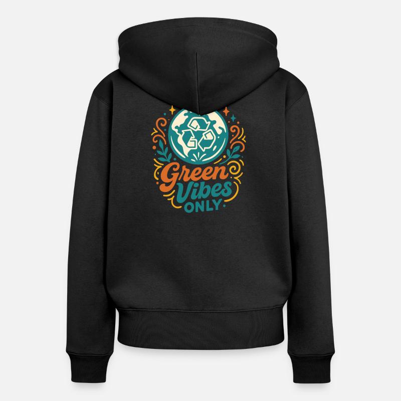 Des vibrations vertes pures - Sweat à capuche zippé Premium bio Femme - noir