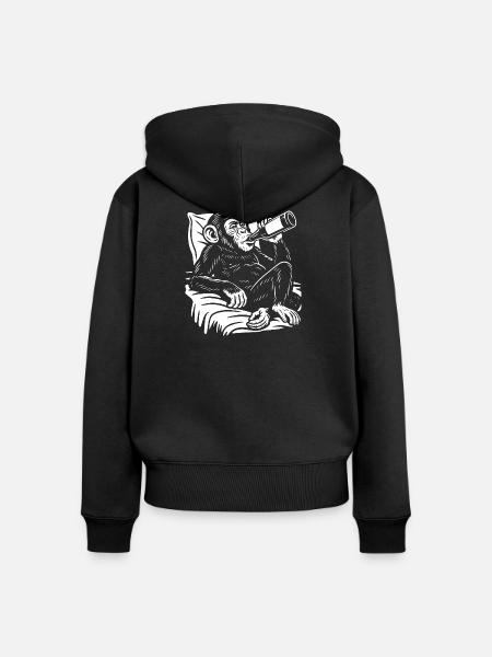 Cheeky Chimp schlürft Bier - Frauen Premium Bio Zip Hoodie - Schwarz
