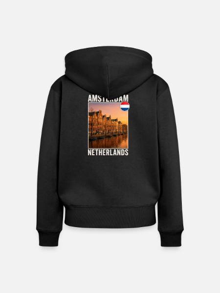 Amsterdam - Frauen Premium Bio Zip Hoodie - Schwarz