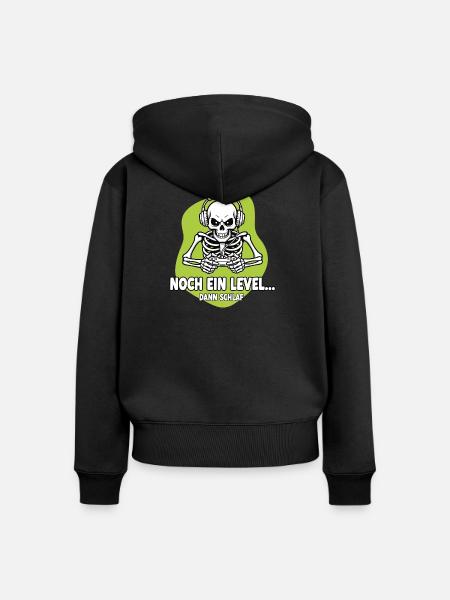 Gamer Skelett Noch Ein Level - Frauen Premium Bio Zip Hoodie - Schwarz